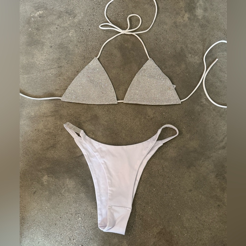 Vintage Embellished White Triangle Bikini Set perfect for Coachella